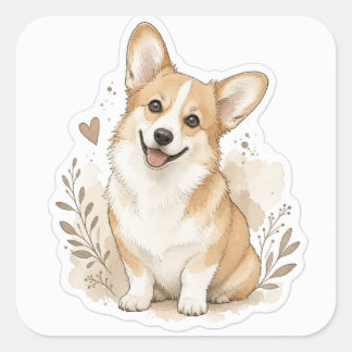 Sticker Carré Bébé toutou : Corgi