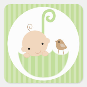 Sticker Carré Bébé vert dans un parapluie