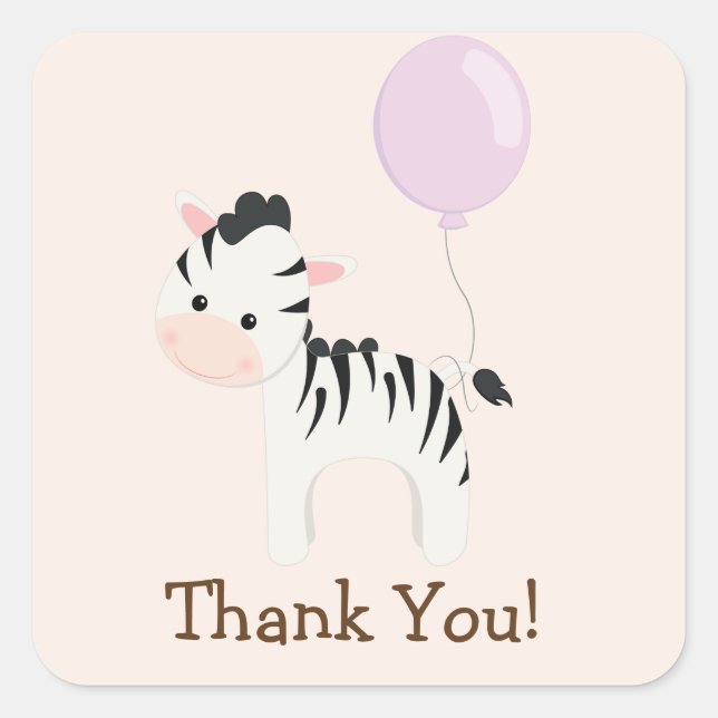 Sticker Carré Bébé Zèbre, Pourpre, Merci animal de la jungle (Devant)