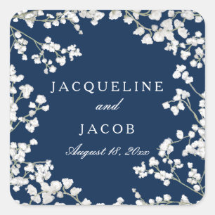 Sticker Carré Bébé's Breath Modern Rustic Country Wreath Mariage