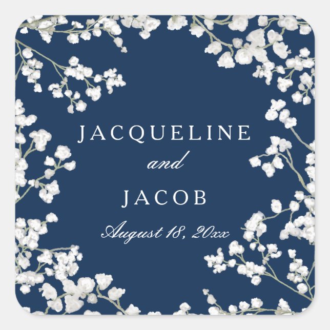 Sticker Carré Bébé's Breath Modern Rustic Country Wreath Mariage (Devant)