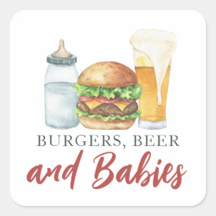 Sticker Carré Bébés, hamburgers et Baby shower de bière