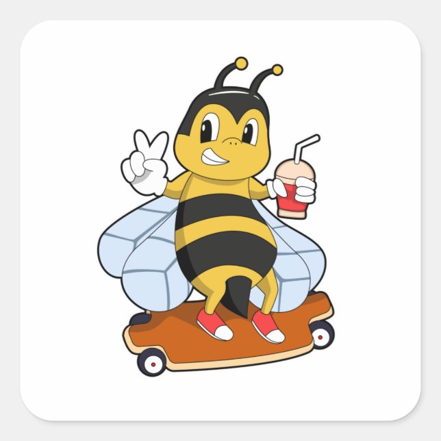 Sticker Carré Bee as Skater with Skateboard (Devant)