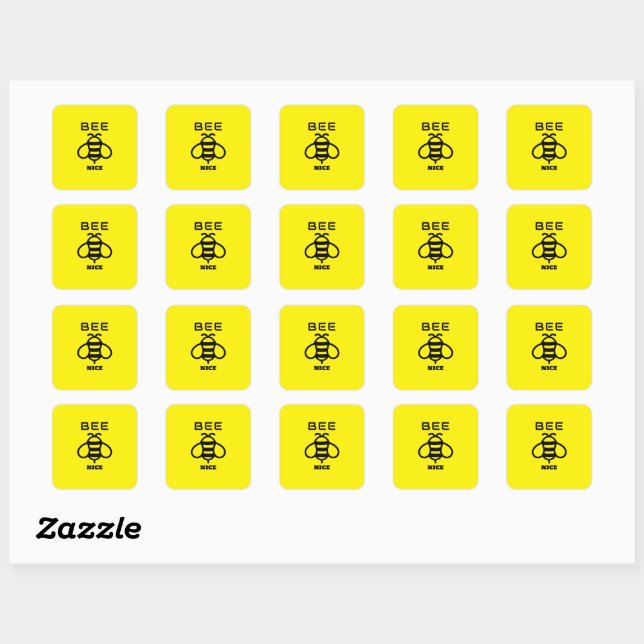 Sticker Carré Bee Nice with Yellow Background Design (Feuille)