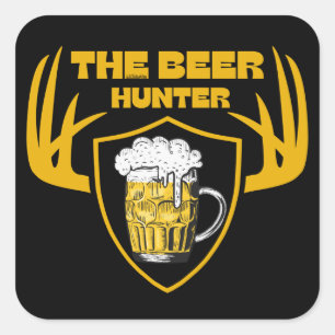 Sticker Carré BEER HUNTER amusant bonhomme de bière offre