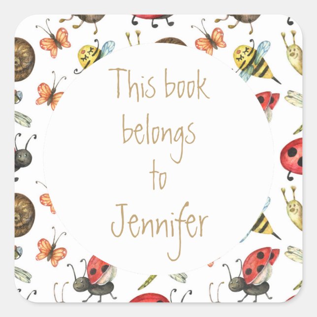 Sticker Carré Bees Ladybugs Garden Bug Bibliothèque personnalisé (Devant)