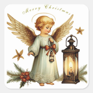 Sticker Carré Bel Ange de Noël Vintage