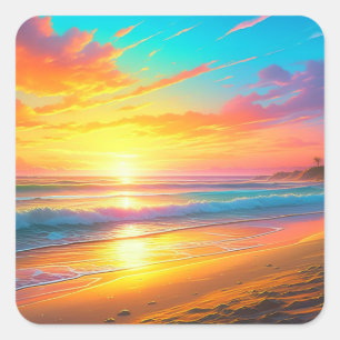 Sticker Carré Bel coucher de soleil sur l'Ocean Sandy Beach