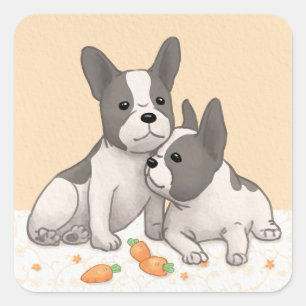 Sticker Carré Belle Amour Bulldogs illustration Art