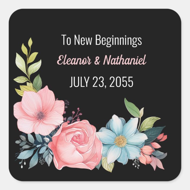 Sticker Carré Belle aquarelle colorée Mariage floral (Devant)