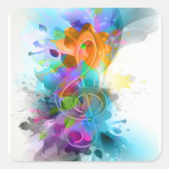 Sticker Carré Belle aquarelle colorée Splatter note de musique (Devant)