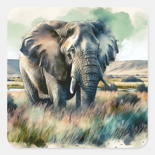 Sticker Carré Belle aquarelle éléphant (Devant)