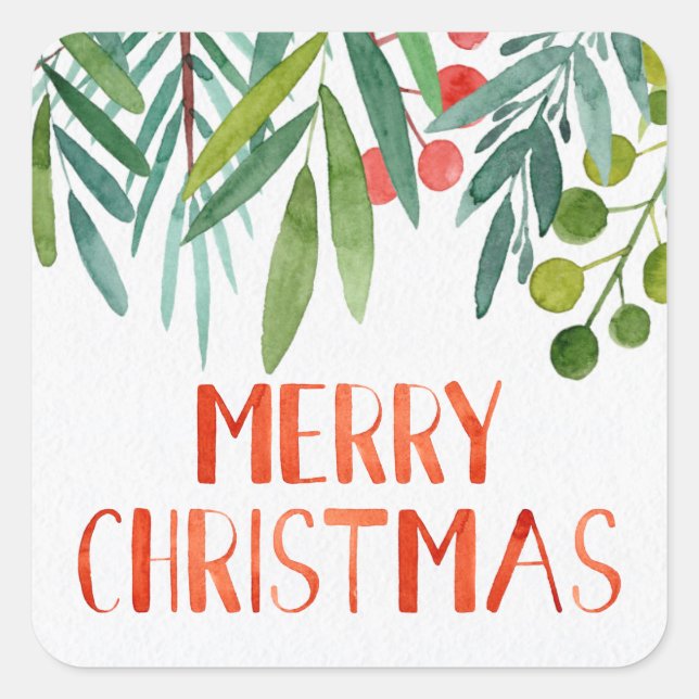 Sticker Carré Belle aquarelle Lettrée main Berry & Branche (Devant)