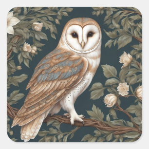 Sticker Carré Belle Barne Owl William Morris Inspiré