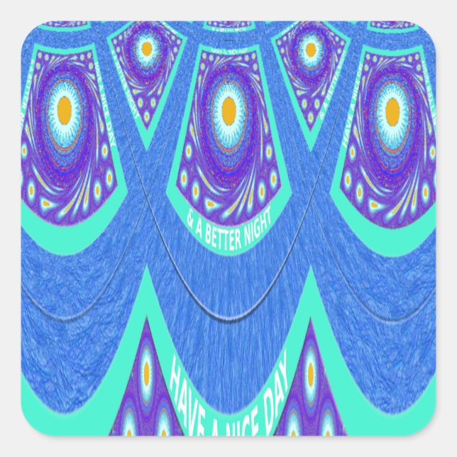 Sticker Carré Belle Batik Bleu Cyan Bleu Imprimer vectoriel Art (Devant)
