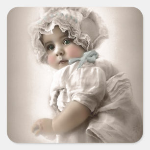 Sticker Carré Belle Bonnet Vintage Portant Bébé