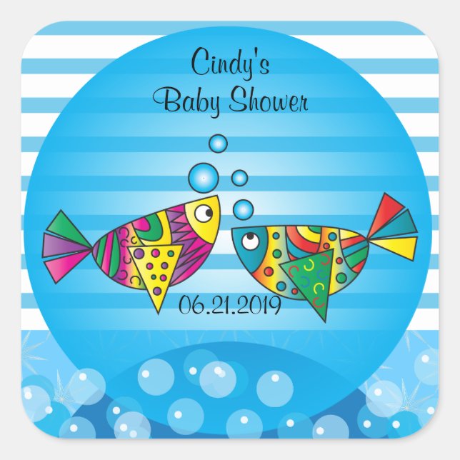 Sticker Carré Belle Bubbles Poisson Thème Baby shower (Devant)