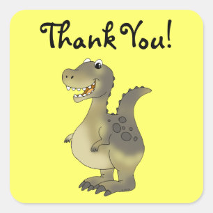 Sticker Carré Belle caricature dinosaure merci