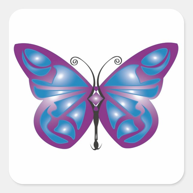 Sticker Carré Belle conception papillon bleu et violet (Devant)