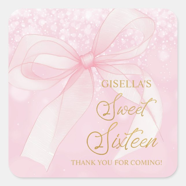 Sticker Carré Belle Coquette Pink Ribbon Bows Sweet 16 Seteen (Devant)