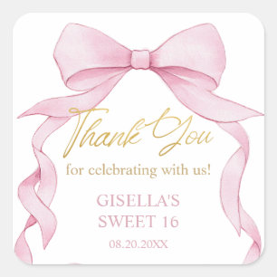 Sticker Carré Belle Coquette Pink Ribbon Bows Sweet sixteen 16