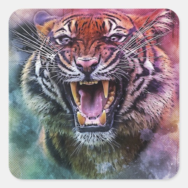 Sticker Carré Belle croissance Tigre Bengale Tigre photo visage (Devant)