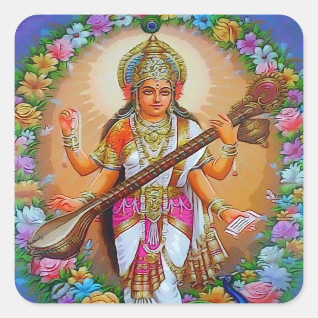 Sticker Carré Belle déesse Saraswati (Devant)