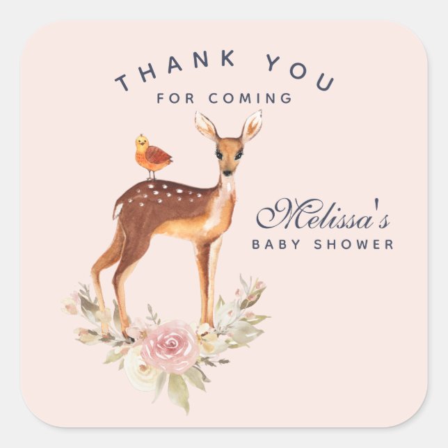 Sticker Carré Belle Doe Brown avec Baby shower de points blancs (Devant)