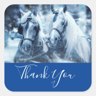 Sticker Carré Belle équipe Cheval Hiver Photo Merci
