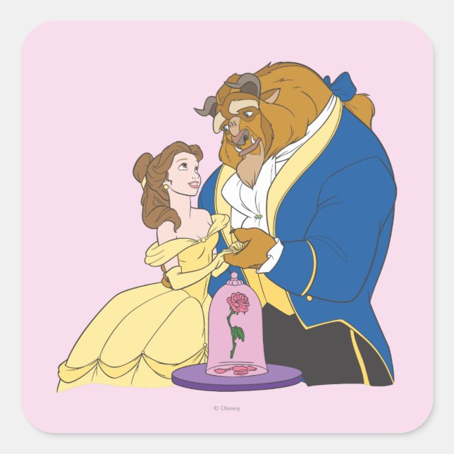 Sticker Carré Belle et Bête tenant les mains (Devant)