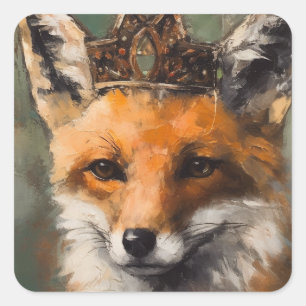 Sticker Carré Belle Fairytale Renard rouge dans une couronne