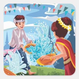 Sticker Carré Belle fête de Songkran Jouer de l'eau