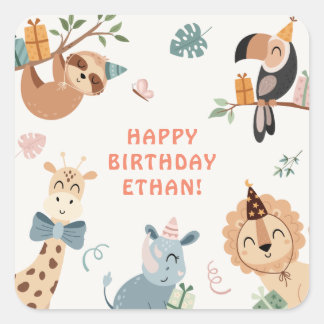 Sticker Carré Belle fête Safari Animaux Anniversaire de enfant