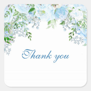 Sticker Carré Belle fleur bleue merci