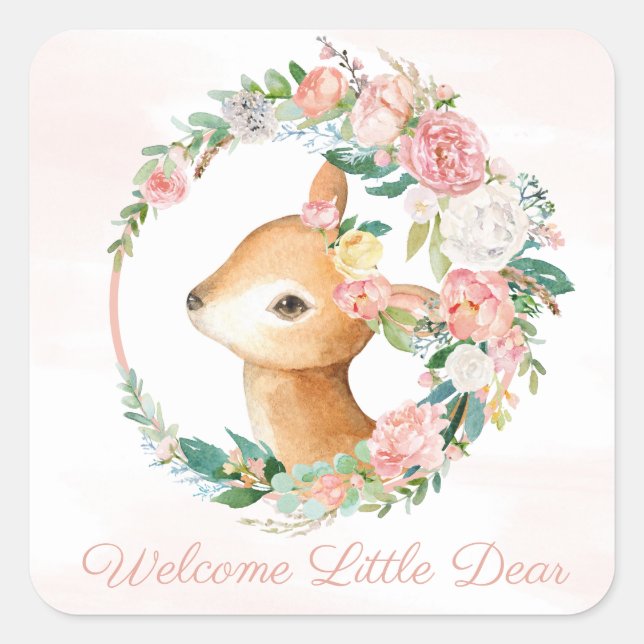 Sticker Carré Belle Forêt Boisée Animaux - Petit Cerf (Devant)