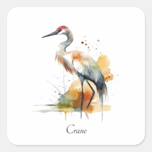 Sticker Carré belle grue en aquarelle