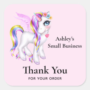 Sticker Carré Belle licorne avec Rainbow Mane Business