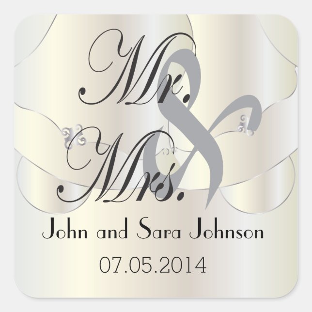 Sticker Carré Belle Mariage Bells | Personnalisé (Devant)