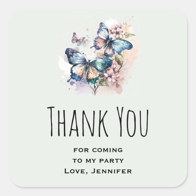 Sticker Carré Belle papillons et Merci Fleurs Fête (Devant)