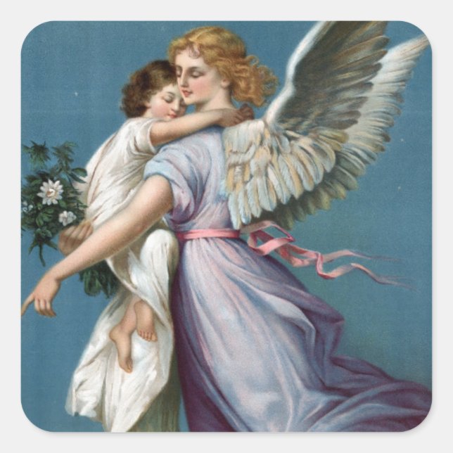 Sticker Carré Belle peinture d'ange gardien (Devant)