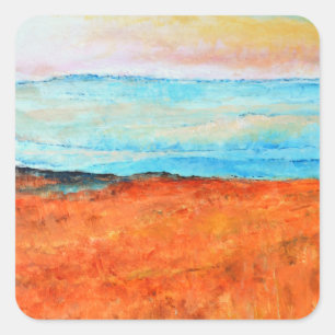 Sticker Carré Belle Plage Peinture Abstraite Orange