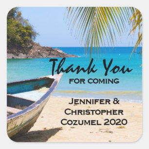 Sticker Carré Belle plage tropicale avec un Mariage en bateau