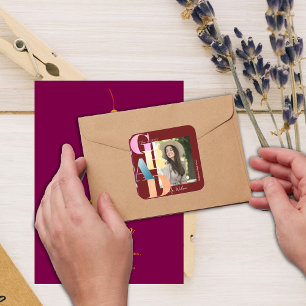 Sticker Carré Belle Red Bold Police Photo 2024 Graduation