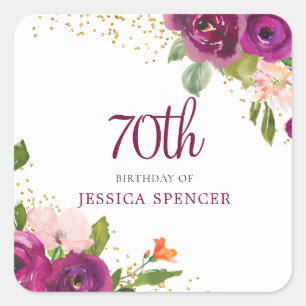 Sticker Carré Belle rose florale 70e fête d'anniversaire