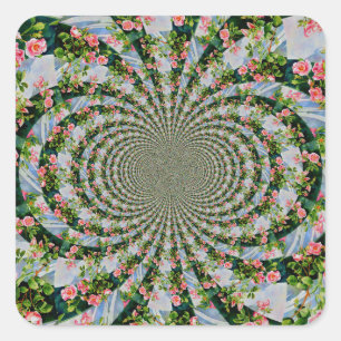 Sticker Carré Belle roses roses rouges rétro aquarelle fleurie