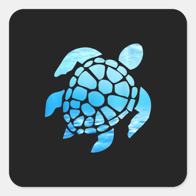 Sticker Carré Belle Silhouette De Tortue De Mer Vue Sous-Marine (Devant)