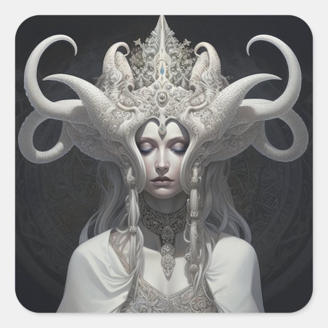 Sticker Carré Belle sorcière Demon Queen Imaginaire Art (Devant)