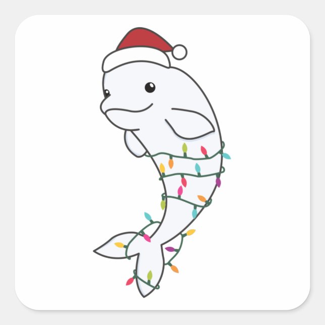 Sticker Carré Béluga Baleine Joyeux Noël Animaux d'hiver Baleine (Devant)
