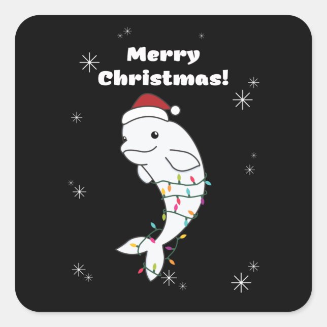 Sticker Carré Béluga Baleine Joyeux Noël Animaux d'hiver Baleine (Devant)