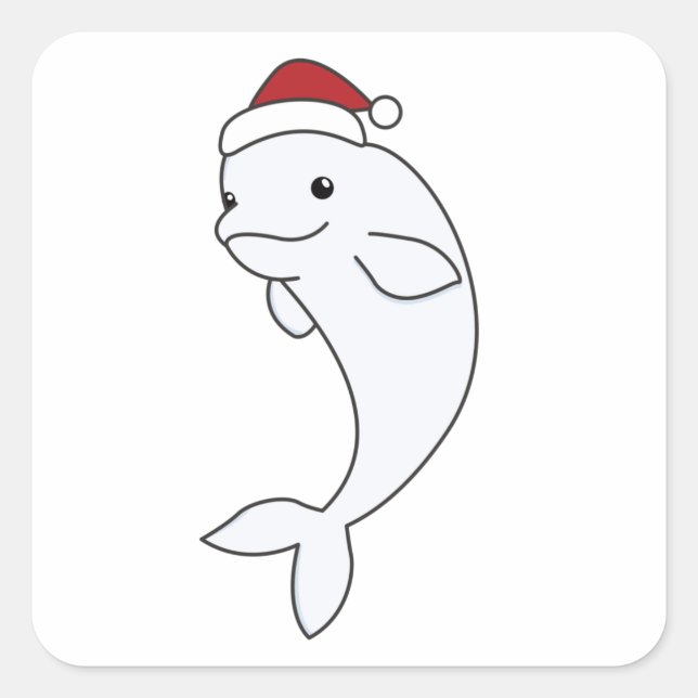 Sticker Carré Béluga Baleine Joyeux Noël Animaux d'hiver Baleine (Devant)